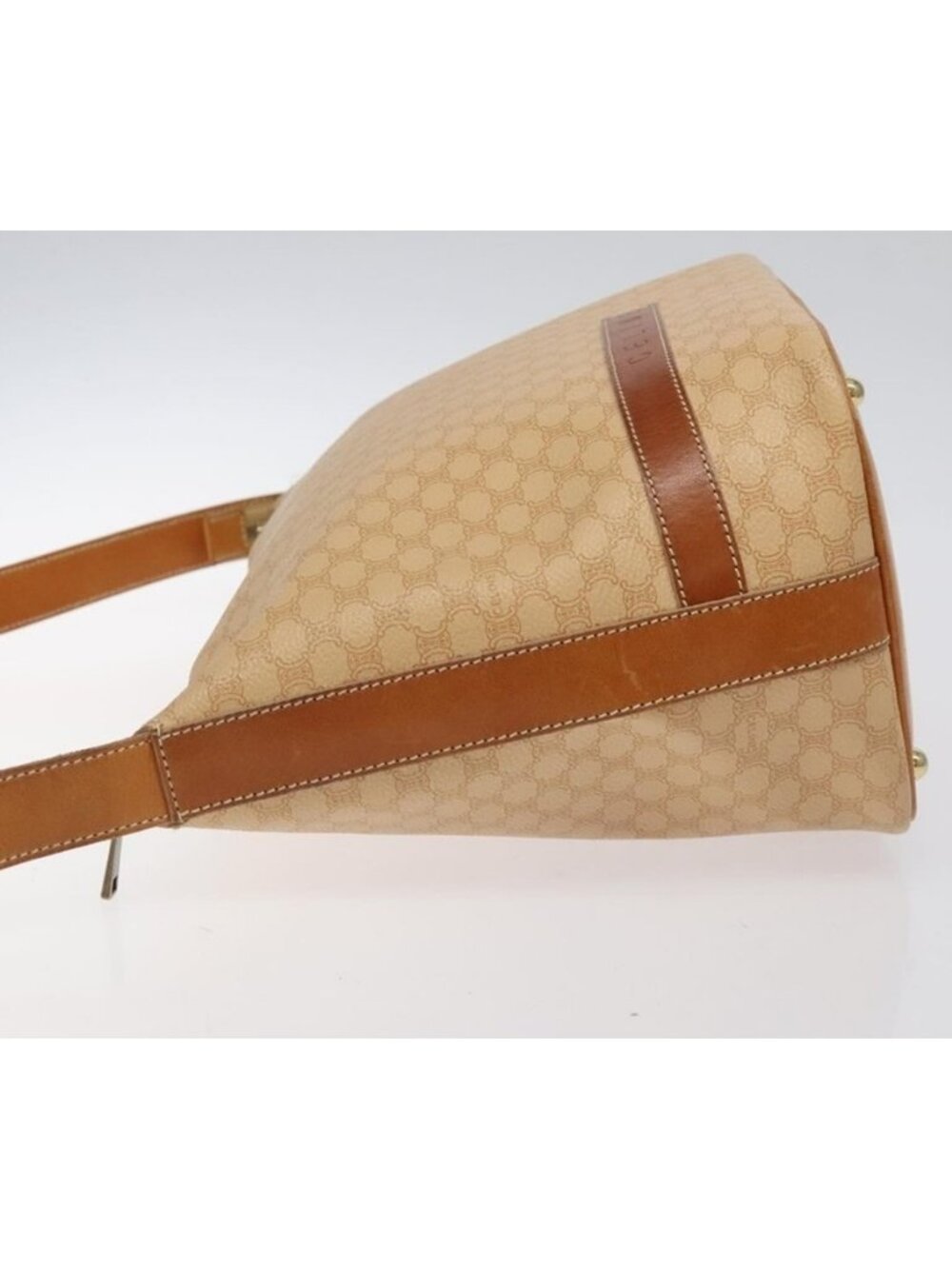 Authentic CELINE Macadam Canvas Shoulder Bag PVC Leather Beige Gold - Picture 10 of 16